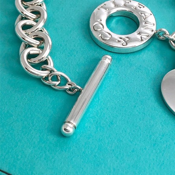8.5" Tiffany & Co Blank Heart Tag Toggle Charm Bracelet GENUINE in Silver - Picture 6 of 9